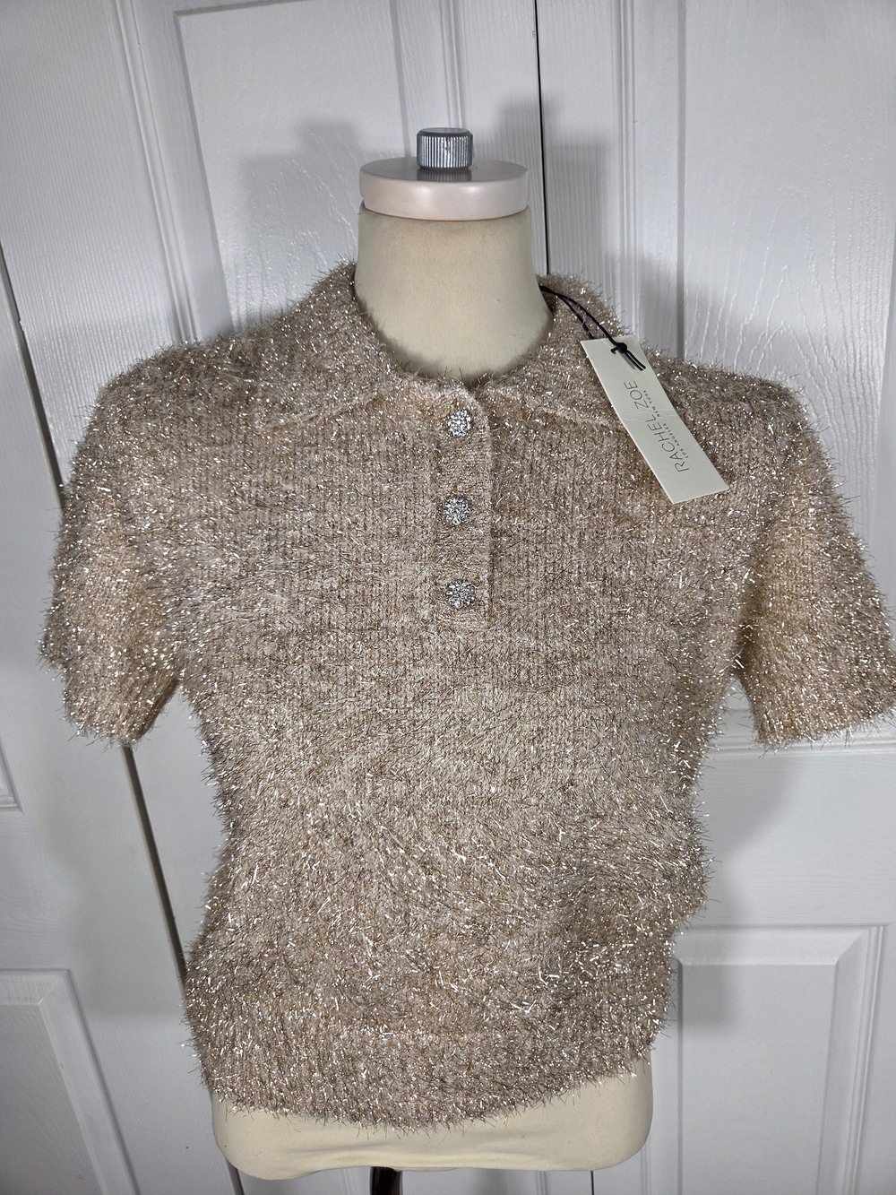 Rachel Zoe Gold Metallic Fuzzy Cardigan NWT M